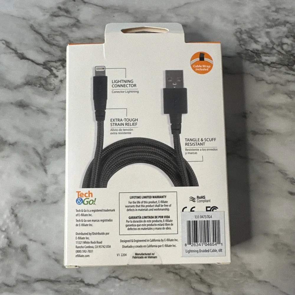 Tech‎ & Go 6ft USB Braided Charge Cable for iPhone iPad iPod - NEW - White